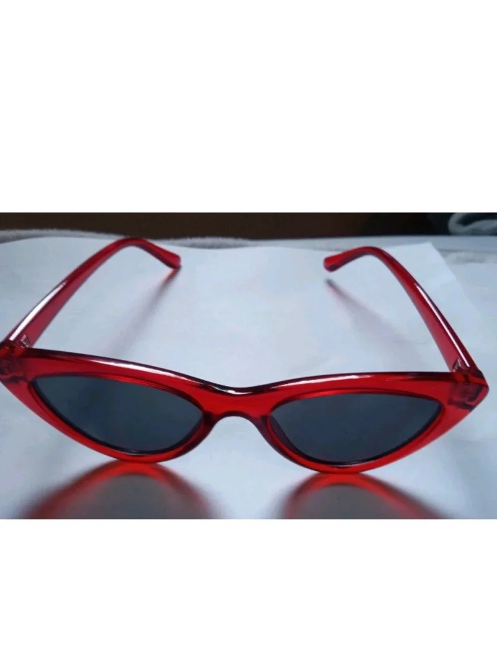 Women's Red Cat Eye Sunglasses Solid Plastic Frame Gray Tinted Lenses